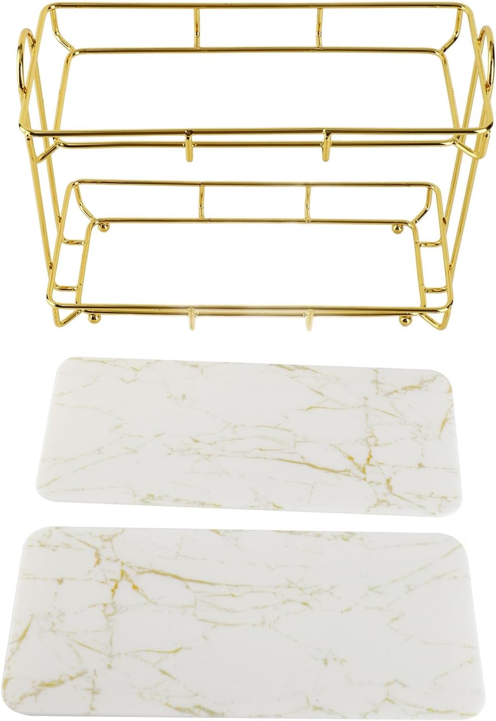 2 Tier Bathroom Storage Rack Shelf Organizer, Gold White Metal Makeup Cosmetic Counter Stand, Space Saving Anti Slip Vanity Organizer (Small Size)