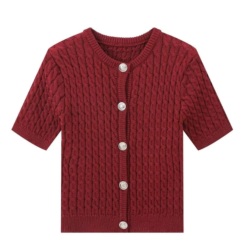 Short Sleeve Cardigans for Women Knitted Crop Cardigan Gold Button Up Cardigan Burgundy Work Sweaters Old Money4