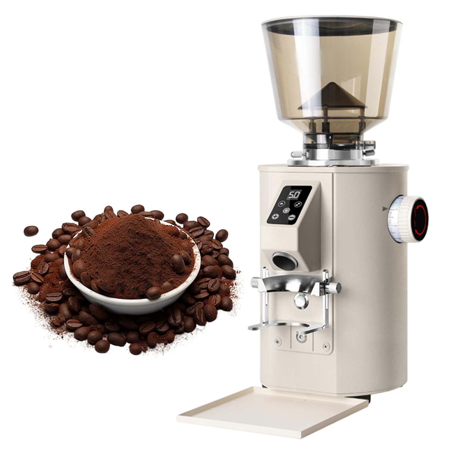 Molinillo Cafe Electrico, Moledor De Cafe 350 W, 2800 RPM, Modo De Dosificación Dual, Panel De Control LED Y Tolva De 450 G, 9 Ajustes De Molienda Gruesa/Fina, para Espresso White