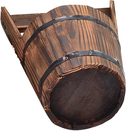 generic Jardineras de madera con forma de barril, rústicas, decorativas, para patio, jardín, patio trasero