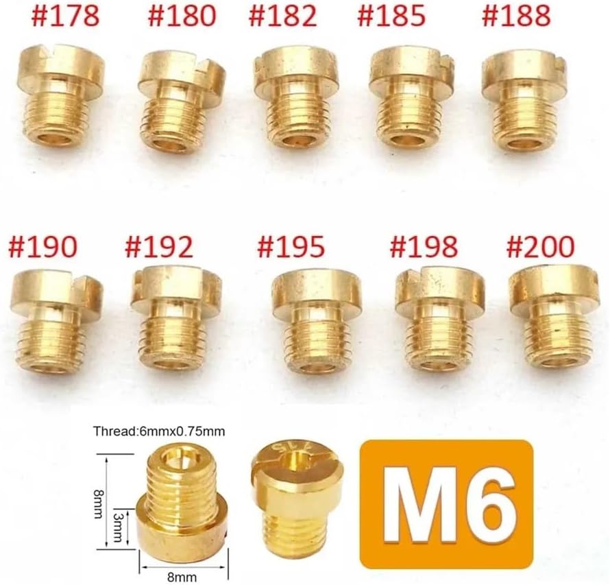 10pcs Carburetor Main Jets M6 M5 6mm 5mm Thread for DellOrto BGM Motoforce - Injector Nozzle Sizes 50-200(178-200 (M6))