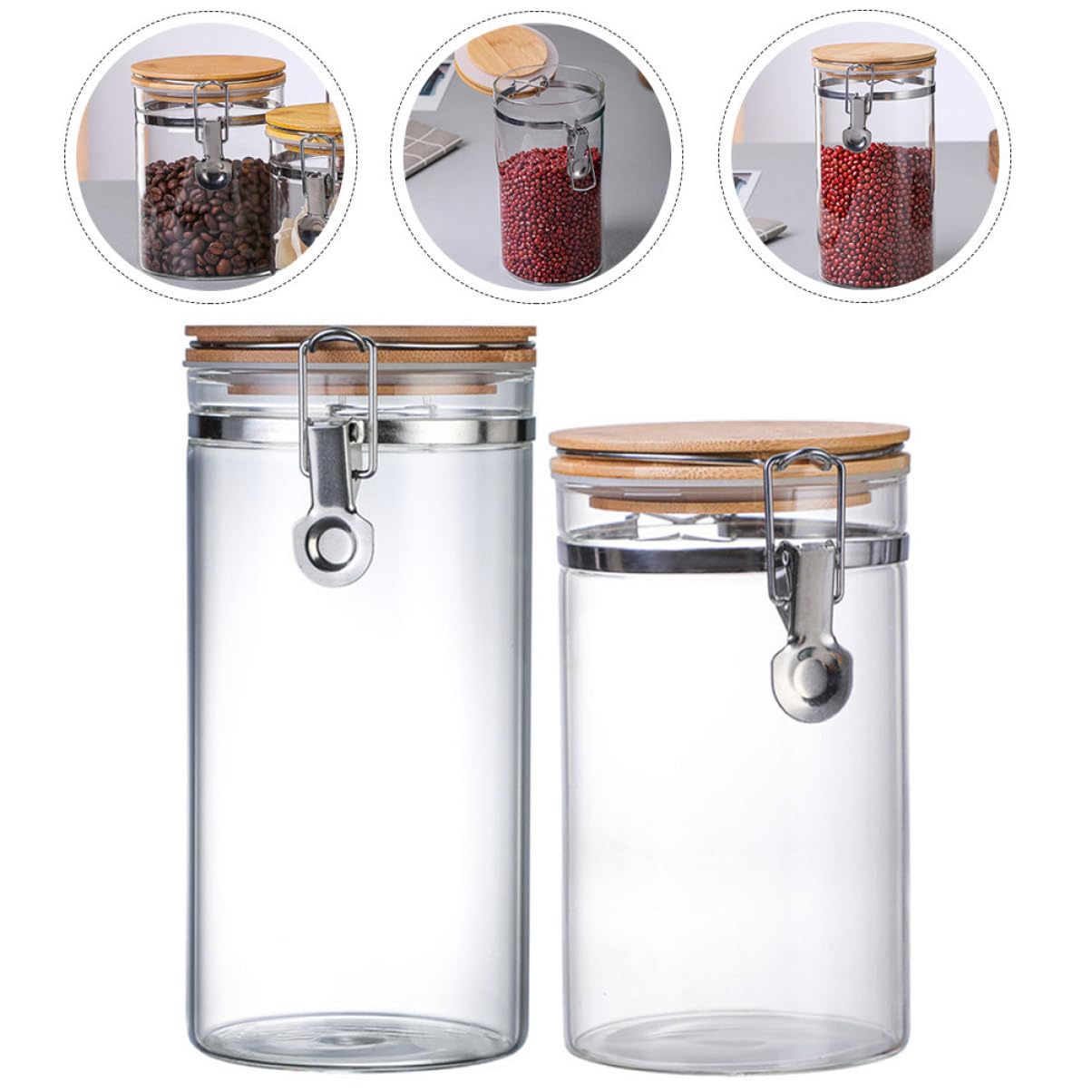 MAGICLULU 2 Stück-pack Vorratsgläser aus Glas mit Edelstahl und Holzdeckel | 1140 Ml und 1280ml, für Küche und Trockene Vorräte, Passend für Bonbons und Mehl