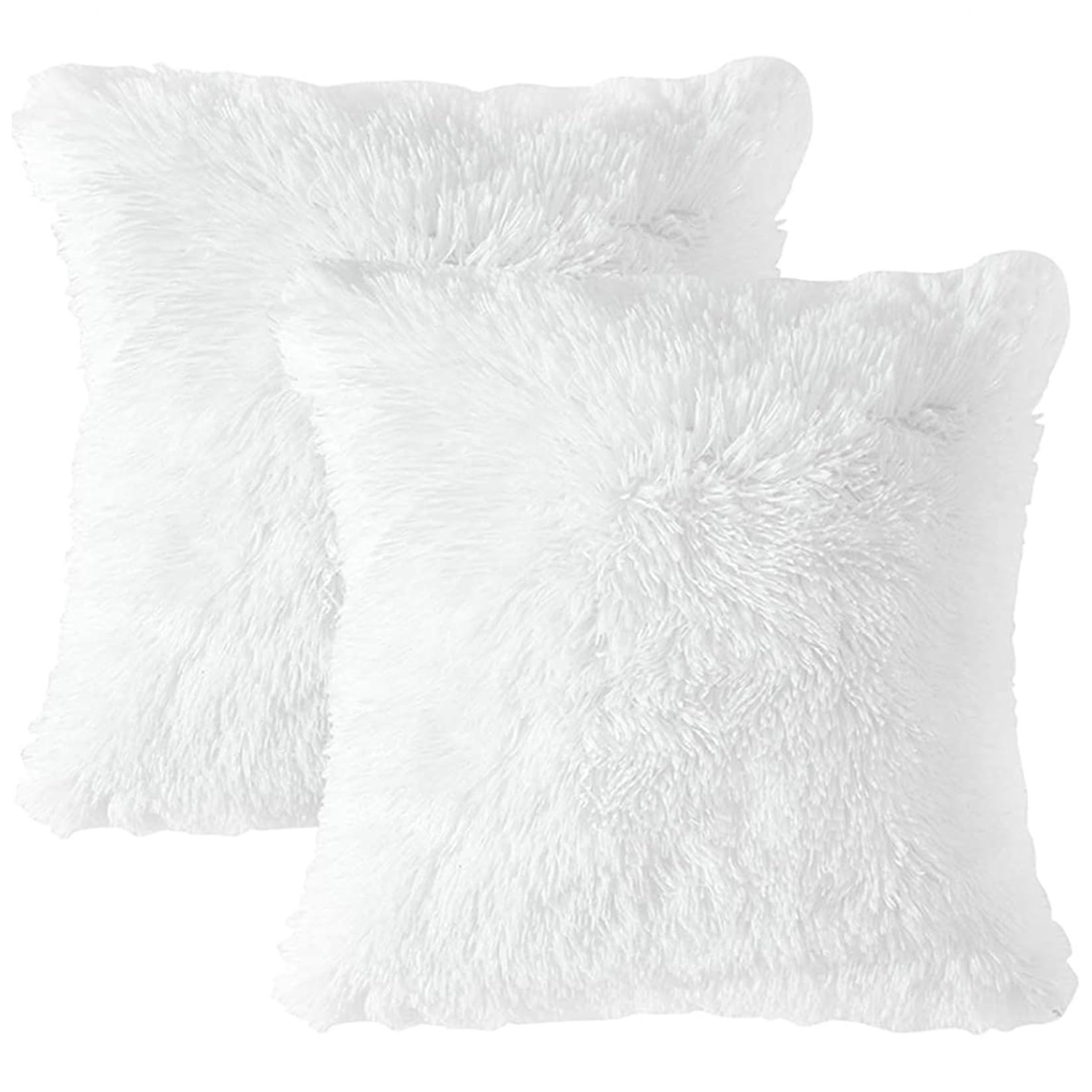 CAKEEYUM 2Pcs Throw Pillow Covers 18x18 Inch Fluffy Plush White Cushion Covers Square Faux Furs Pillow Case for Sofa Bed