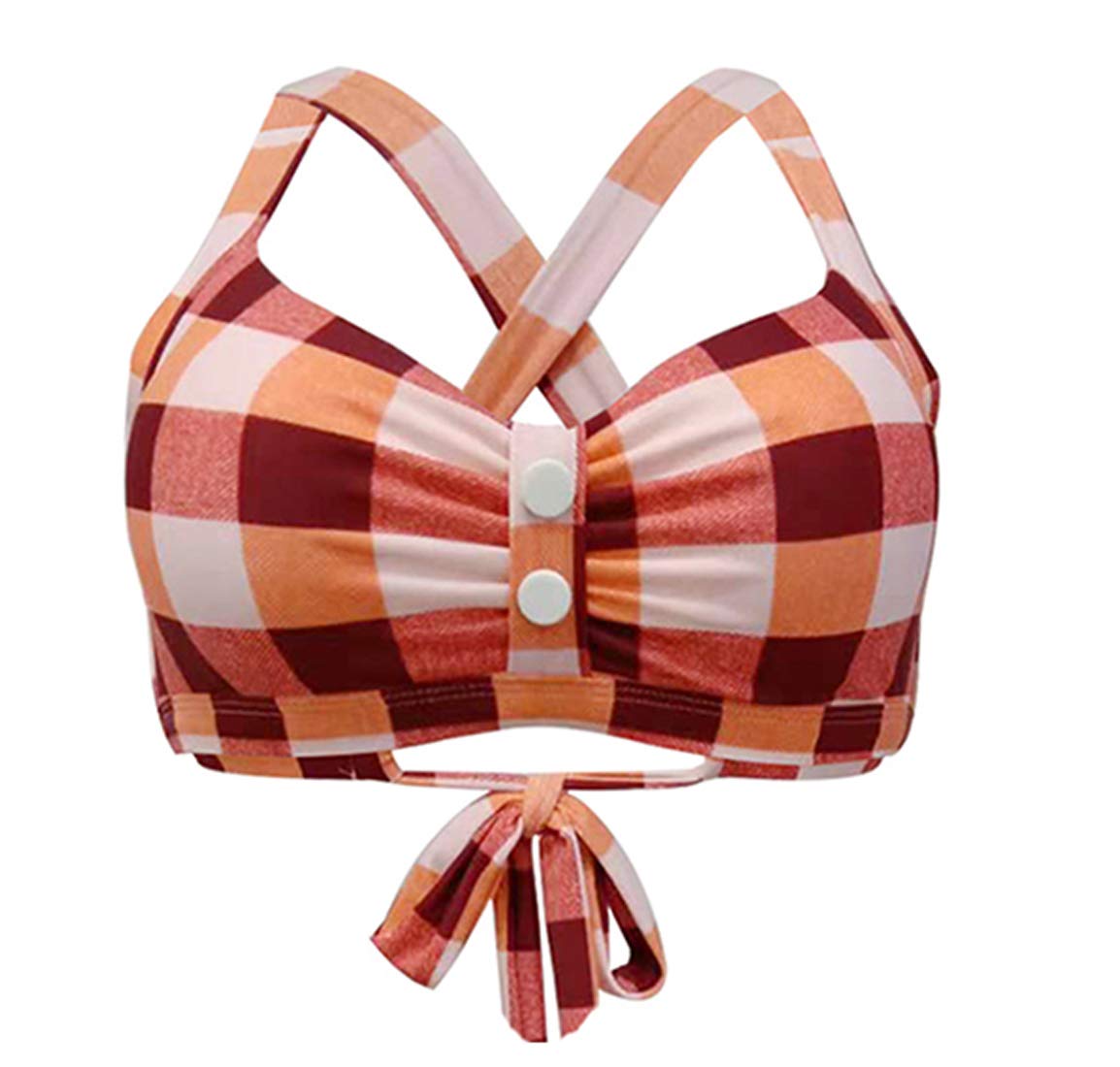 ViloreeRetro Rockabilly Women's Bikini Top Bandeau Push Up Audrey Hepburn Check