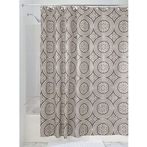 InterDesign Medallion Fabric Shower Curtain, Long 72 x 84, White/Taupe