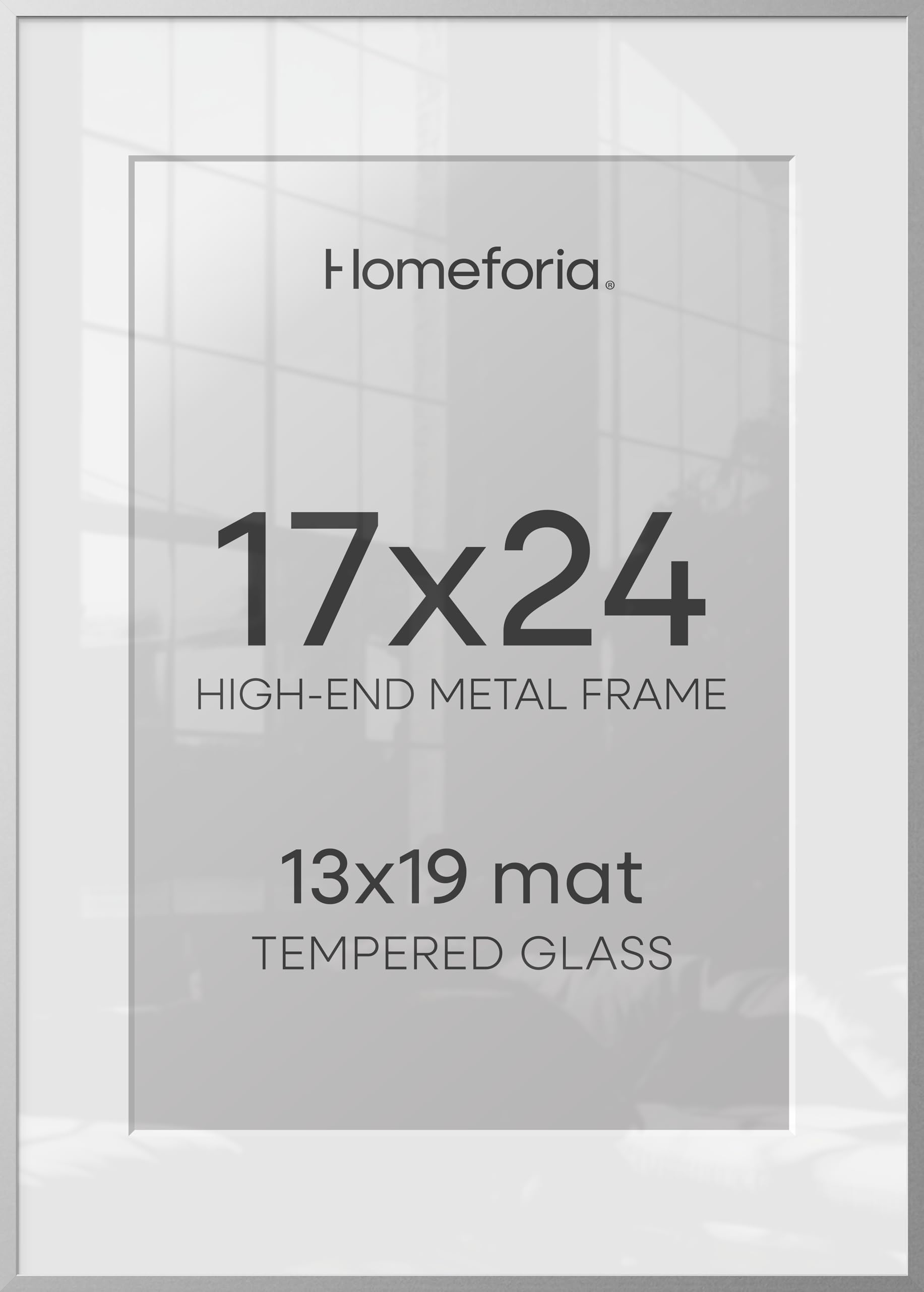 Homeforia 17x24 Picture Frame Silver, High End Metal 17x24 Frames with Mat 13x19 for Photo, 17 x 24 Silver Poster Frame Matted to 13 x 19 Print, 24x17 Hanging Frame, Tempered Glass, Wall Kit, Set of 2