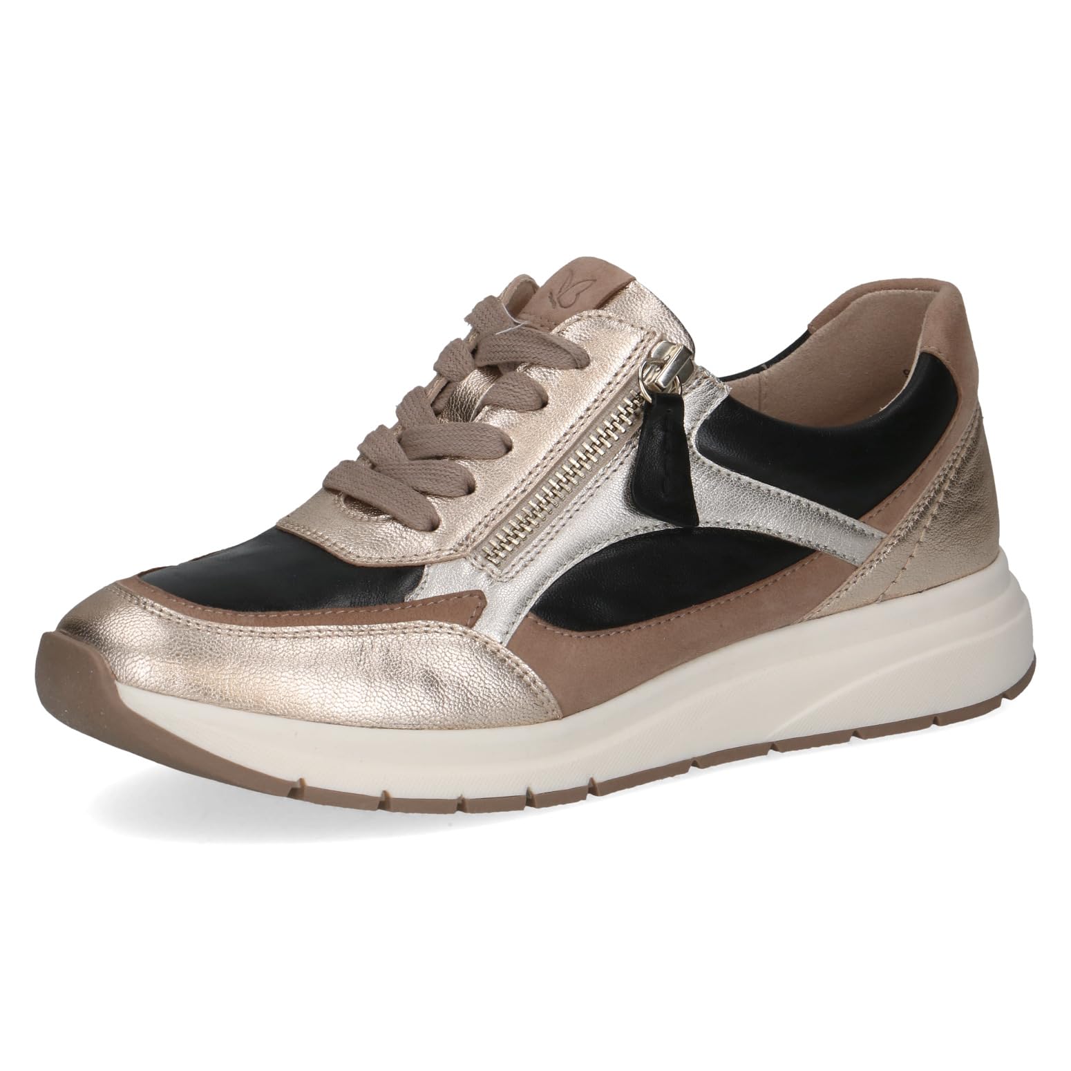 CAPRICE Women's Leather Sneakers, Black (Black/Gold), 6.5 UK