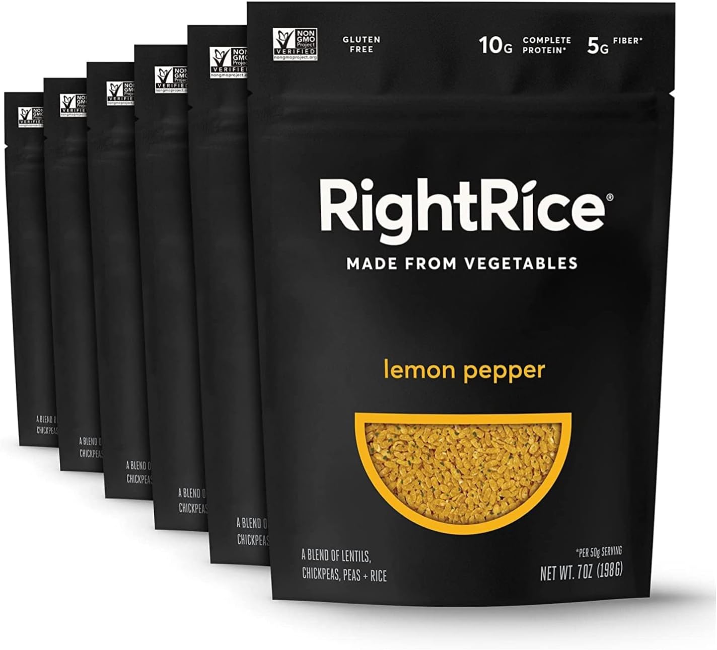 RightRice - Lemon Pepper (7oz. Pack of 6) - Made from Vegetables - High Protein, Vegan, non GMO, Gluten Free