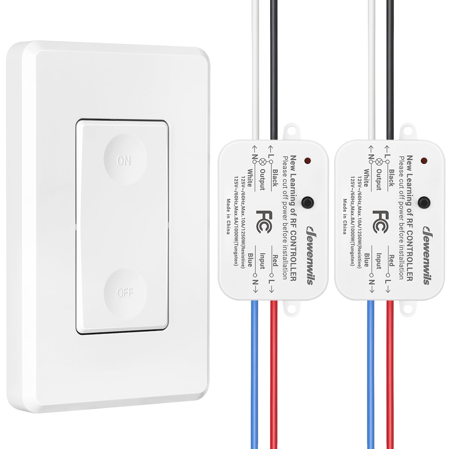 DEWENWILS Wireless Light Switch and Receiver Kit, 10A/1200W, No in-Wall Wiring Required,Remote Control Wall Switch Lighting Fixture for Ceiling Lights, Fans, Lamps,100 Ft RF Range, Programmable