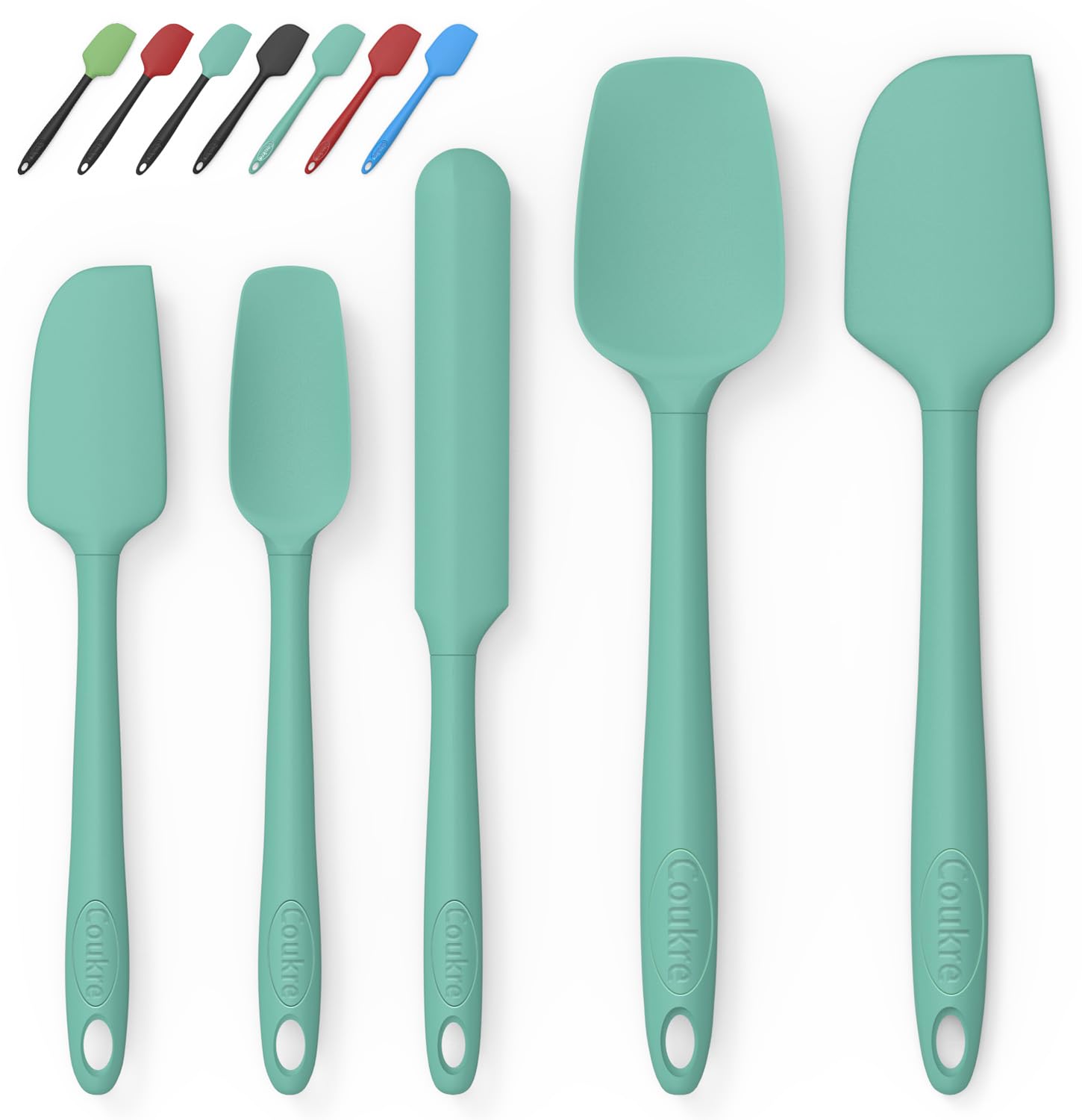 Coukre Silicone Spatula Set of 5,High Temperature Resistant, Food Grade Silicone, Dishwasher Safe, for Baking, Cooking (Pure Aqua Green)