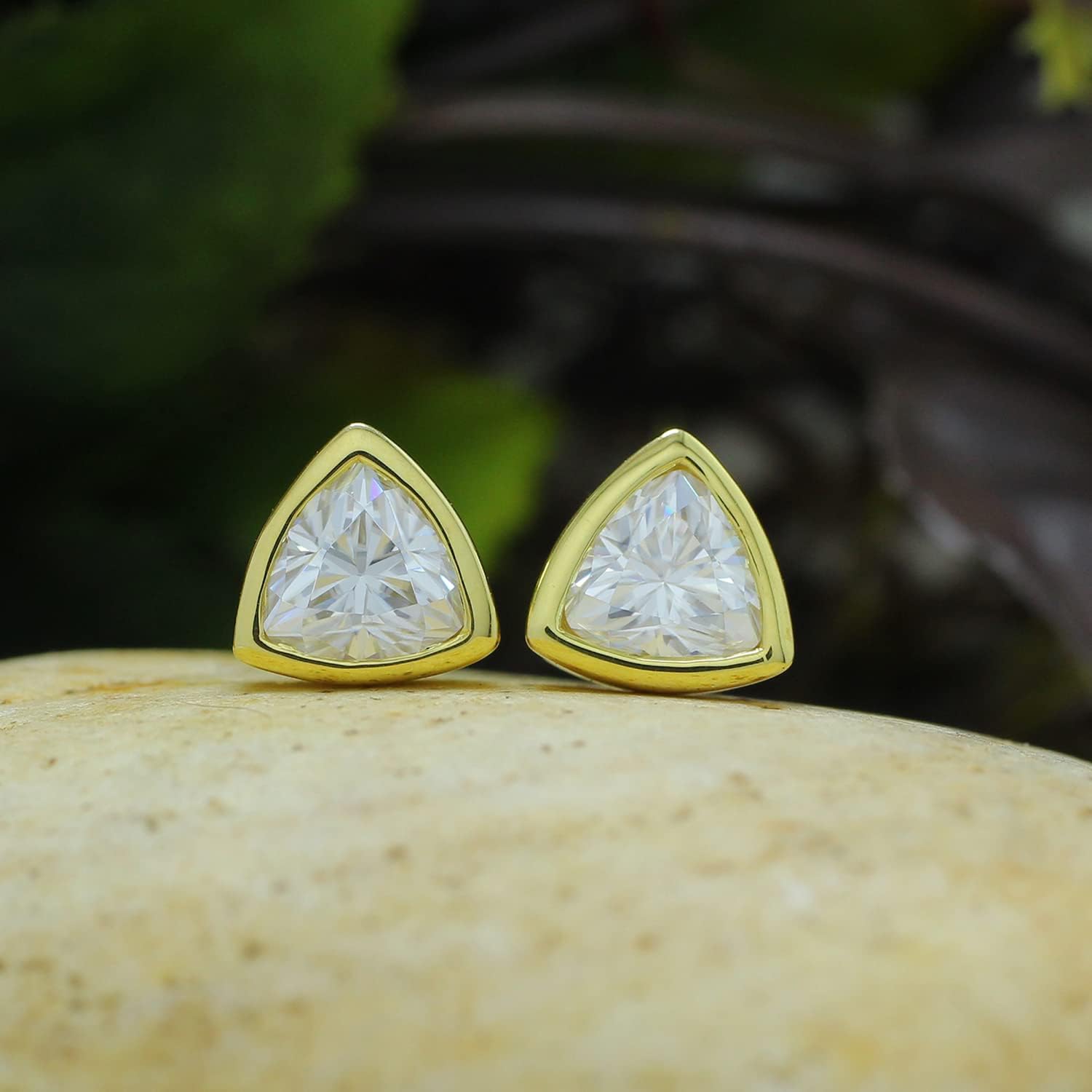 2 1/5 Carat 7MM Center Trillion Cut Lab Created Moissanite Diamond Stud Earrings In 14k Gold Over Sterling Silvers For Women Engagement Wedding (2.20 Cttw)