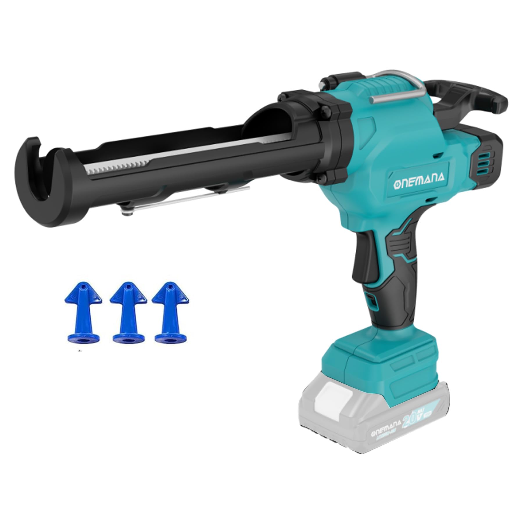 Pistola per cartuccia a batteria 18 V, per cartucce da 300 ml, fino a 6500 N, siringa elettrica in silicone a 6 velocità, per sigillatura, spatola, sigillatura (senza batteria)