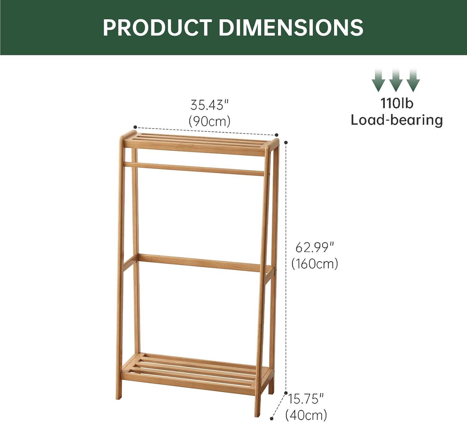 Solid Oak Wood Clothing Rack, Garment Rack with Shelves, Clothes Rack for Bedroom, Living Room, Entryway, 16" x 35" x 63" - Image 5
