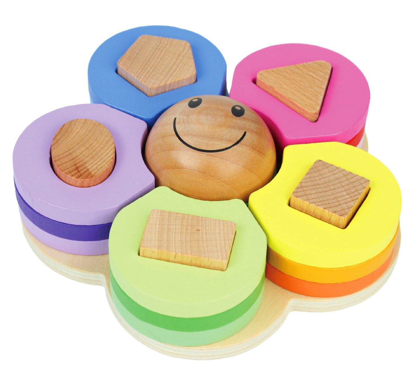 Little Frog Flower Shape Wooden Stacking Puzzle Toy, Montessori Toys for 1+ Year Old Boys & Girls, Wooden Shape Sorter, Early Development & Activity Toys, Educational Toys For 1+ Year Old