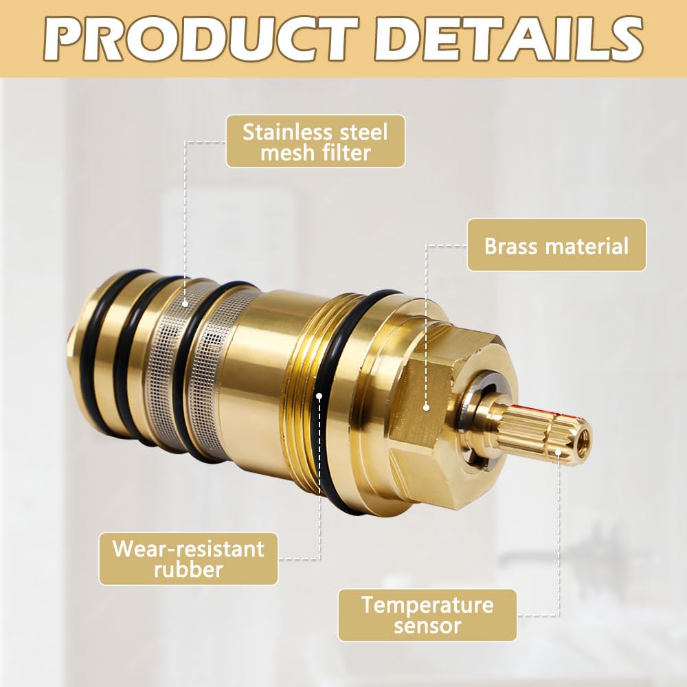 94282000 Cartucho Termostático de Latón Unidad de Control de Temperatura 3/4" Cartucho de Válvula de Ducha Termostática Apto para Ducha Hansgrohe Ecostat, Termostatos de Dos y Tres Orificios