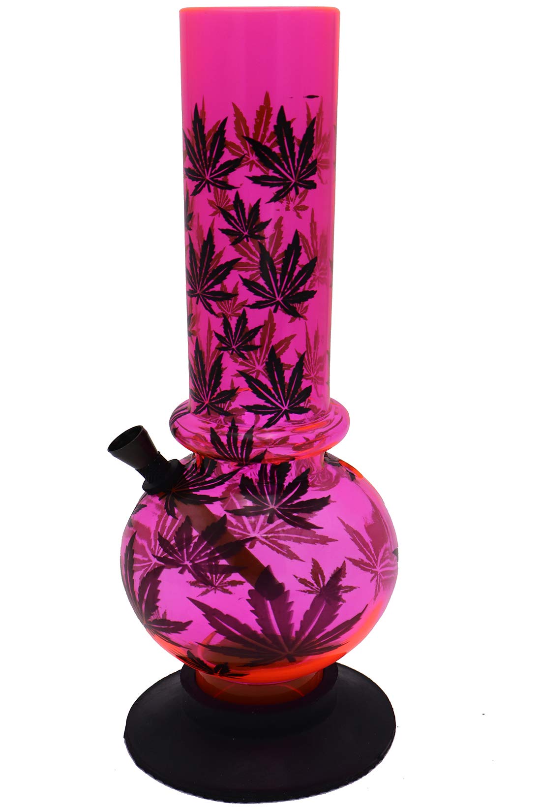 Green Apple Inc 12 Inch Leaf Printed Pink Smoking Acrylic Water Bong (Pack of 1)