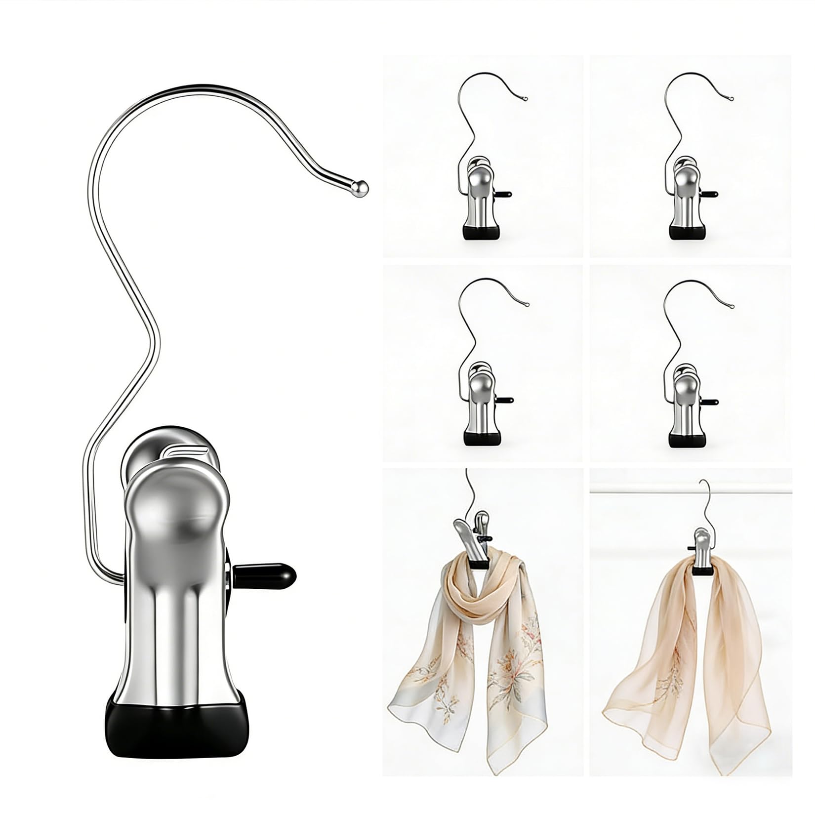 runxsam 60 pcs stainless steel laundry hooks, 360° swivel, non‑slip clips