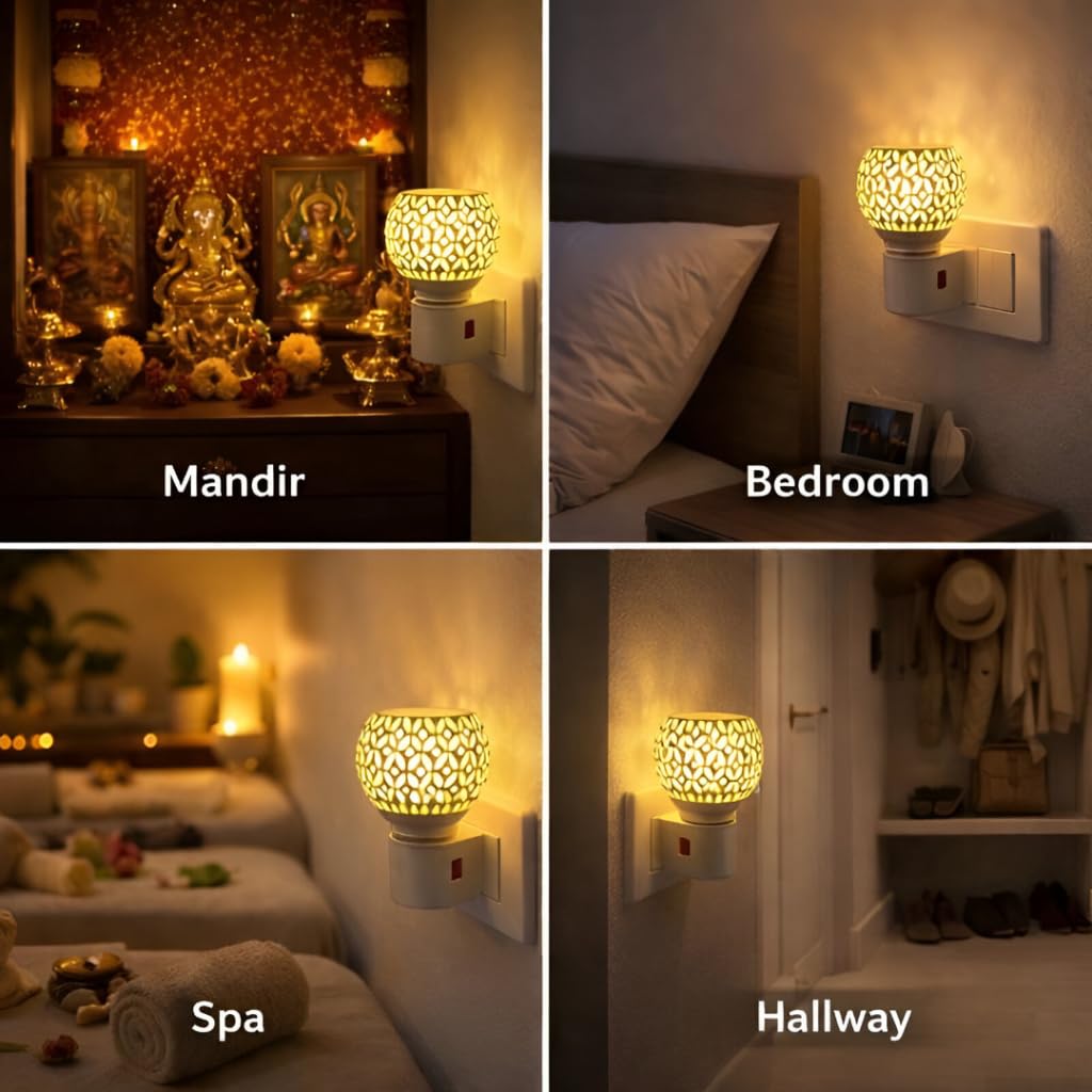Electric Kapoor Dani with Auto Cut-Off | Smokeless Camphor Burner with Night Lamp | Glass Aroma Diffuser for Home, Mandir & Pooja Room | Loban Dhoop Dani | Spiritual Fragrance & Meditation Decor 1