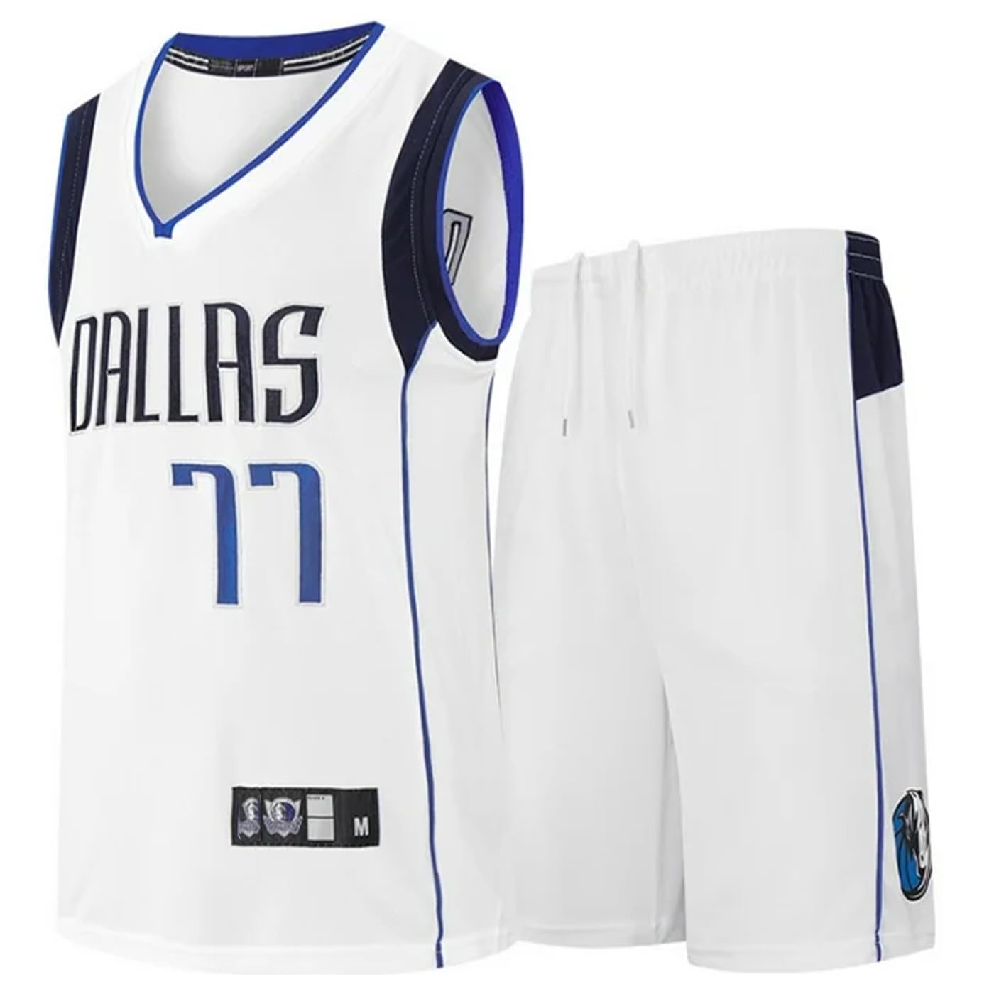 AASHRAY Men's Replica Basketball Fans Jersey with Shorts, Dallas Mavericks DONCIC77#, Splicing T-Shirt, Player Version Quality Jersey Shorts, Sports Suit with all Badges and Logos-image-26