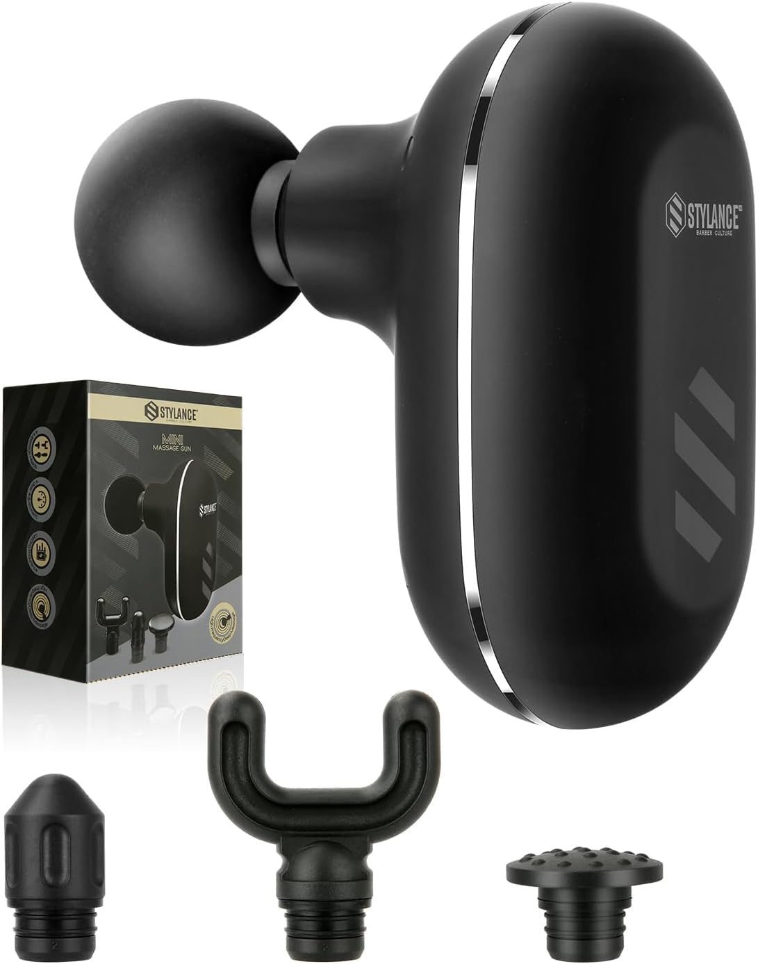 STYLANCE Professional Massage Gun, 4-Speed Deep Tissue Massager, Rechargeable 800mAh Battery, 3 Attachments, Black