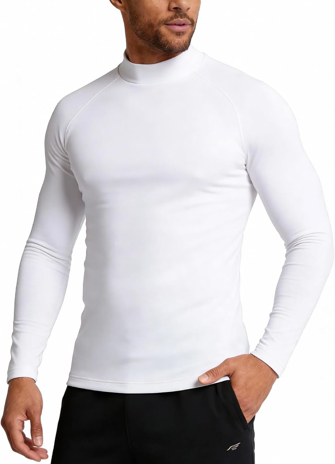Men's Mock Turtleneck Long Sleeve Shirts, Thermal Athletic Undershirt Moisture Wicking Warm Base Layer Slim Fit