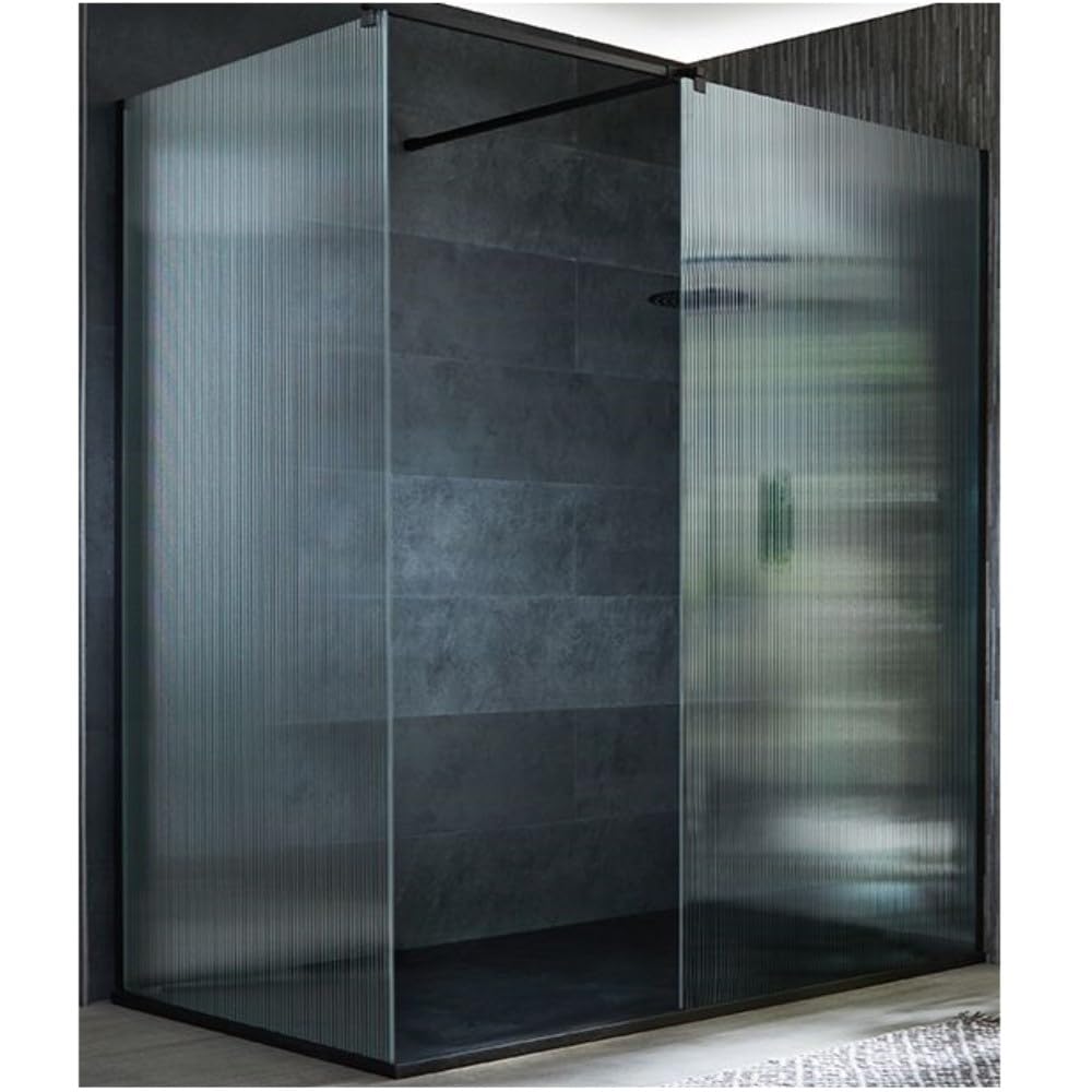 Milano Graphite Florence Black Corner Fluted Glass Shower Enclosure Tray - 1500Mm X 800Mm