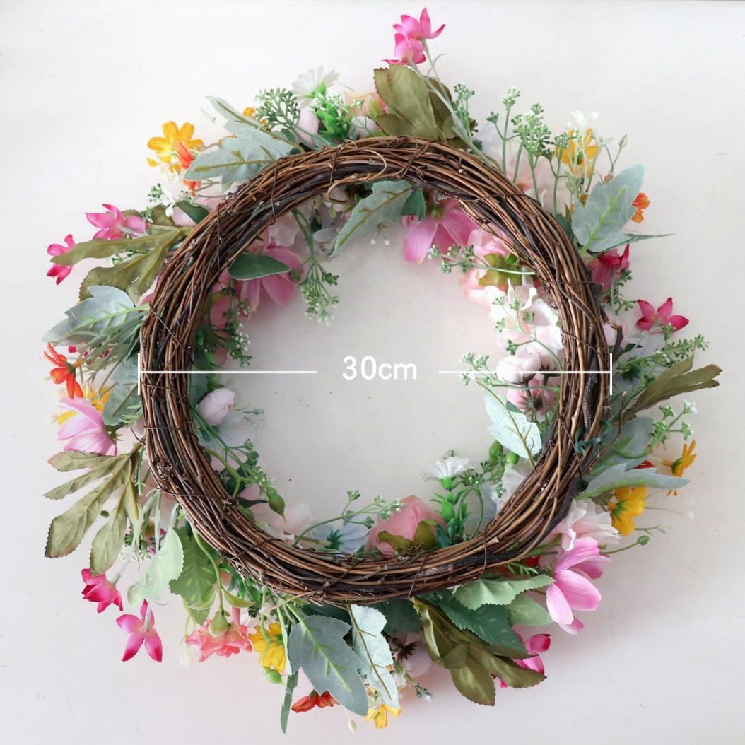 Frühlingskranz für die Haustür 45CM, Künstliche Blumen Kranz Sommerkranz für Fensterdekoration im Freien Haustür Home Decor (C)