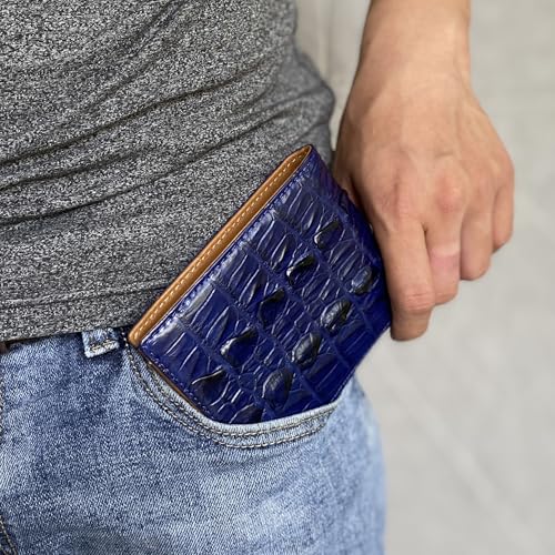 Image of HATA Men Leather Bifold Wallet RFID Blocking Front Pocket Exotic Billfold Handmade Gift For Birthday Wedding Anniversary Father's Day