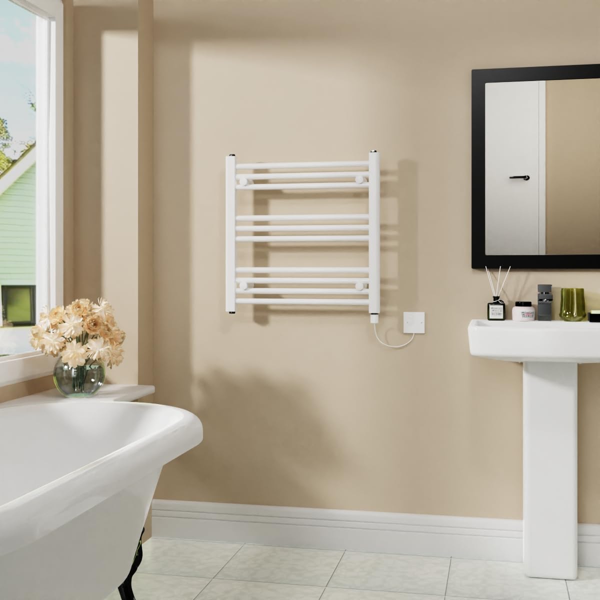 Warmehaus 400W Electric Heated Towel Rail Radiator White - 600x600mm