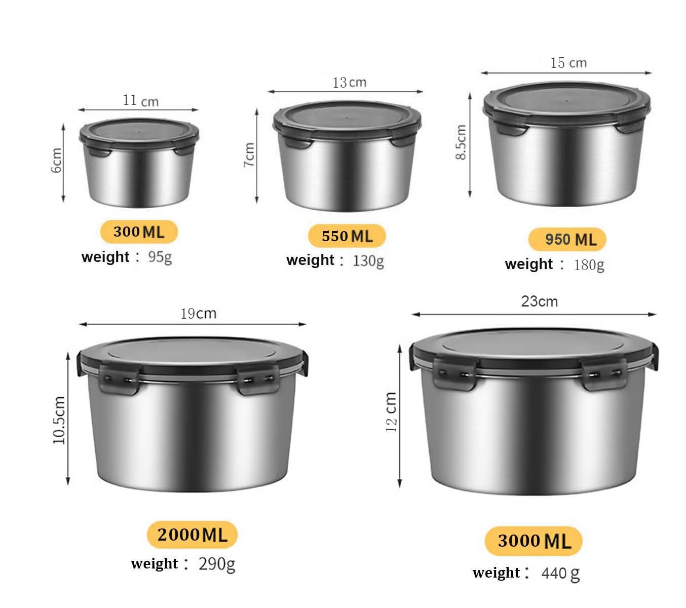 Lot De 5 Boîtes À Repas En Acier Inoxydable Avec Couvercles Hermétiques