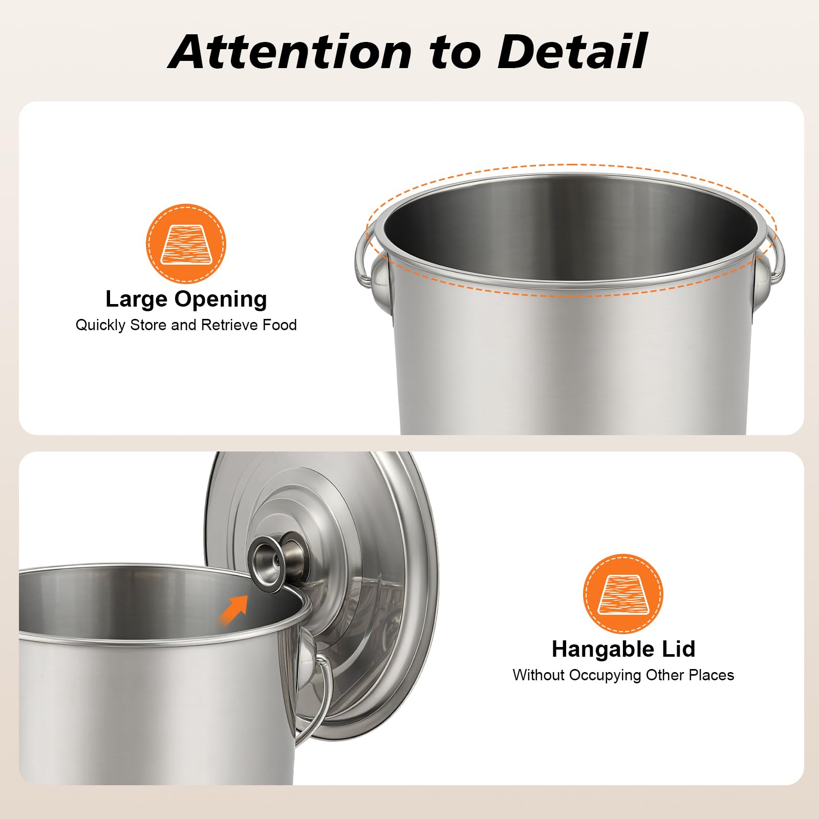 Secchio con coperchio, 12 l, in acciaio inox, per cucina e alimenti, secchio in metallo in acciaio inox, secchio per acqua con maniglia e coperchio