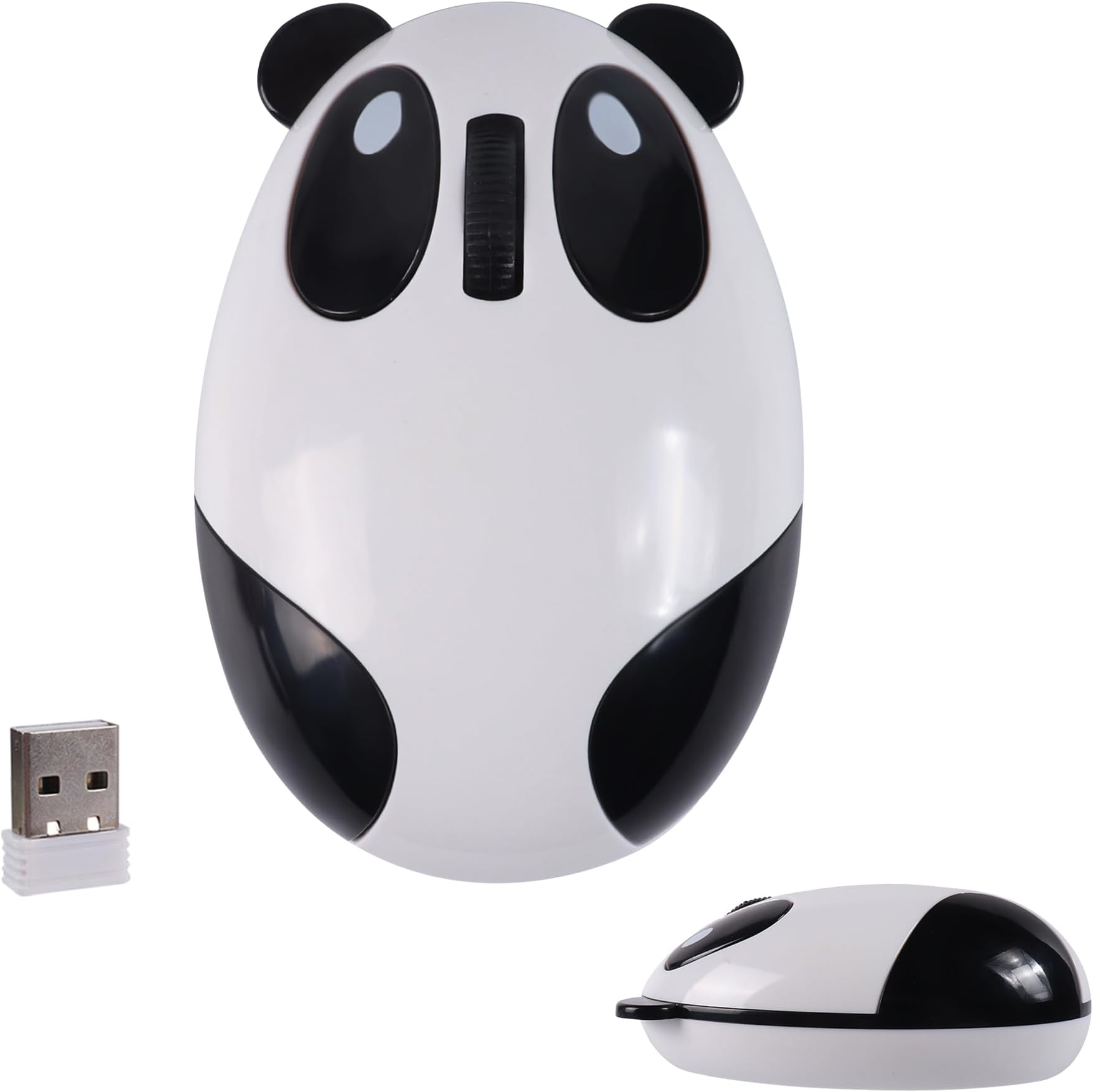 Wireless Mouse Cute Cartoon Animal Panda Shape Computer Mice with USB Receiver 2.4GHz Optical Rechargeable Silent Kawaii Cordless Mouse for Laptop PC Desktop Notebook Kids Adults Gifts, Black White