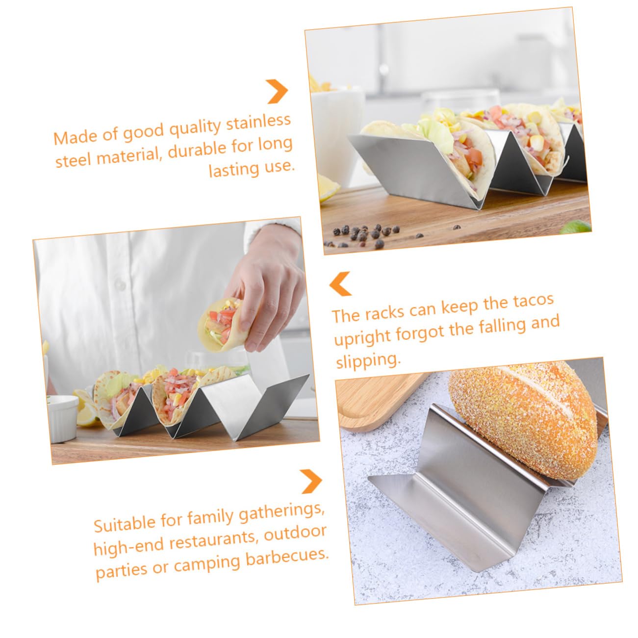 SOLUSTRE 2pcs Stainless Steel Taco Bar Decorations Rack Set Taco Holder Set Rack for Burritos Sandwiches