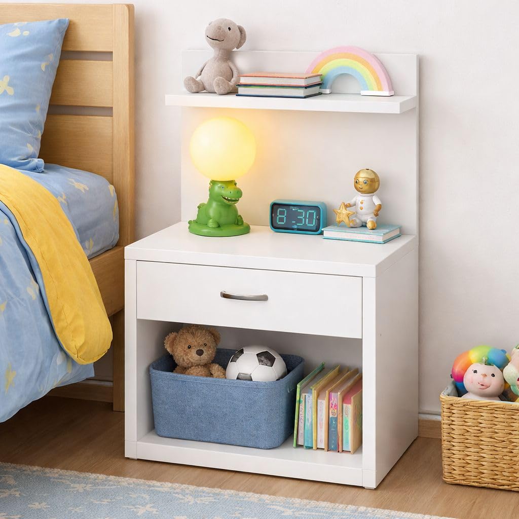 Kawachi Wooden 2 Storage Shelf with Drawer Sofa Side Bedside Table