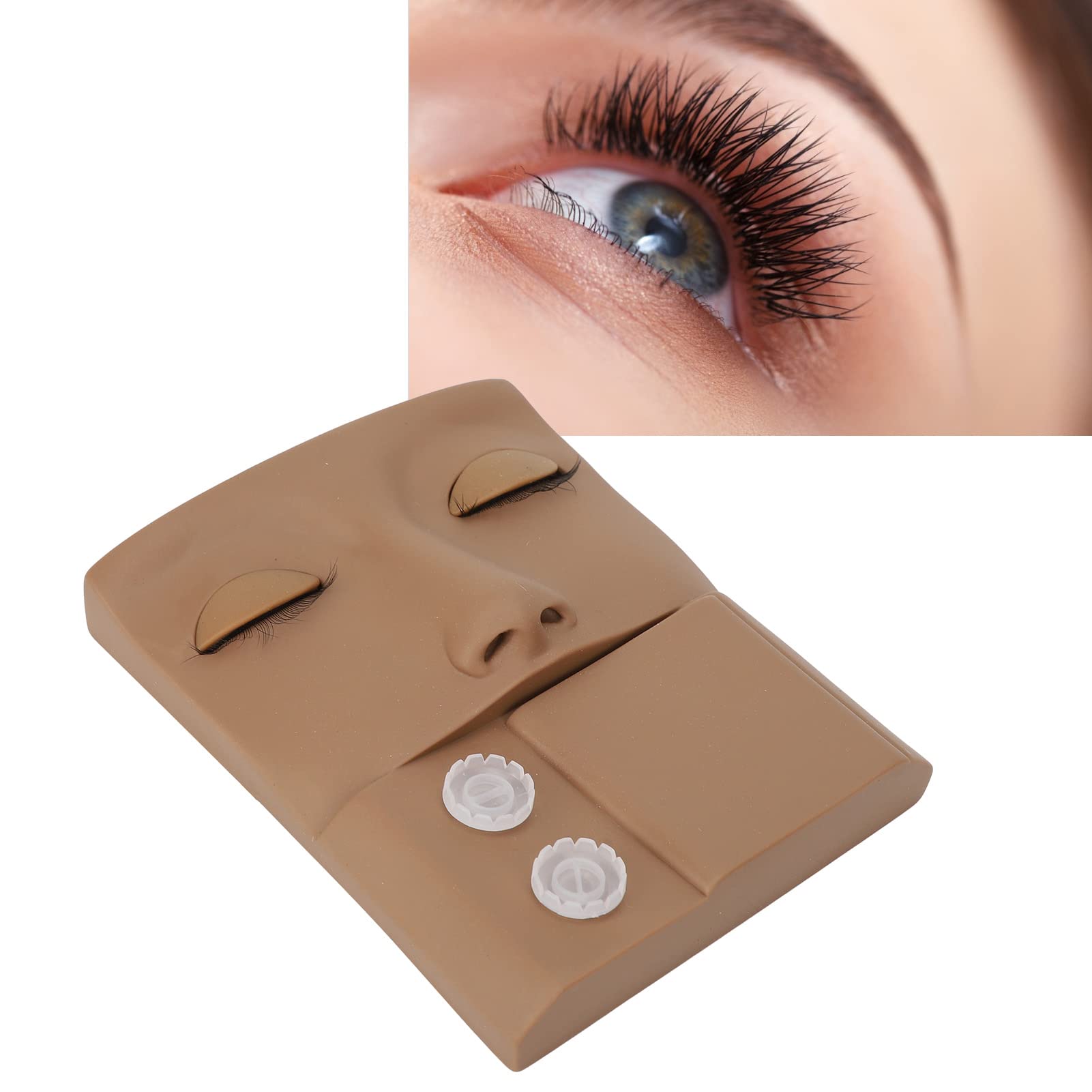 Uxsiya Makeup Mannequin, Replaceable Eyelid High Simulation Lash Mannequin Head Reusable Easy Better Practice for Salon(Coffee Color) - Image 2