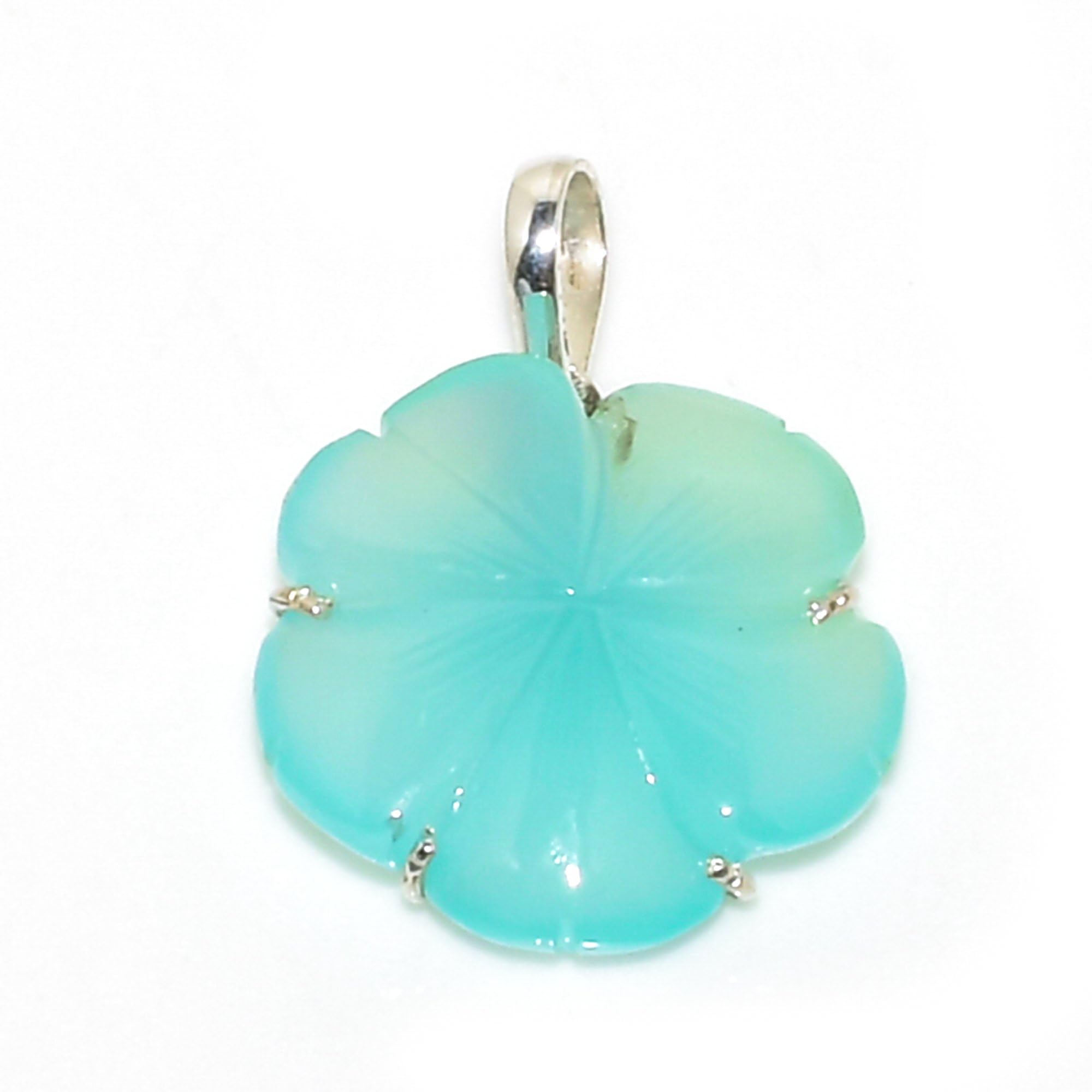 Pendentif fleur calcédoine turquoise en argent, le cadeau idéal - 8