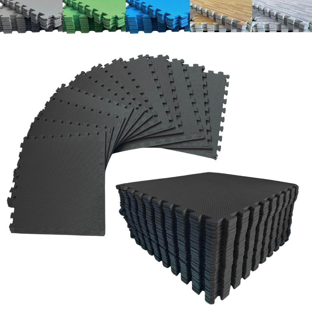 JOWY Pack Esterilla Protector de Suelo Multifuncional – Tatami Puzzle para Gimnasio, Fitness y Uso Doméstico – Alfombra de Espuma Suave de Máxima Protección para Cualquier Superficie (4 Piezas Negro)