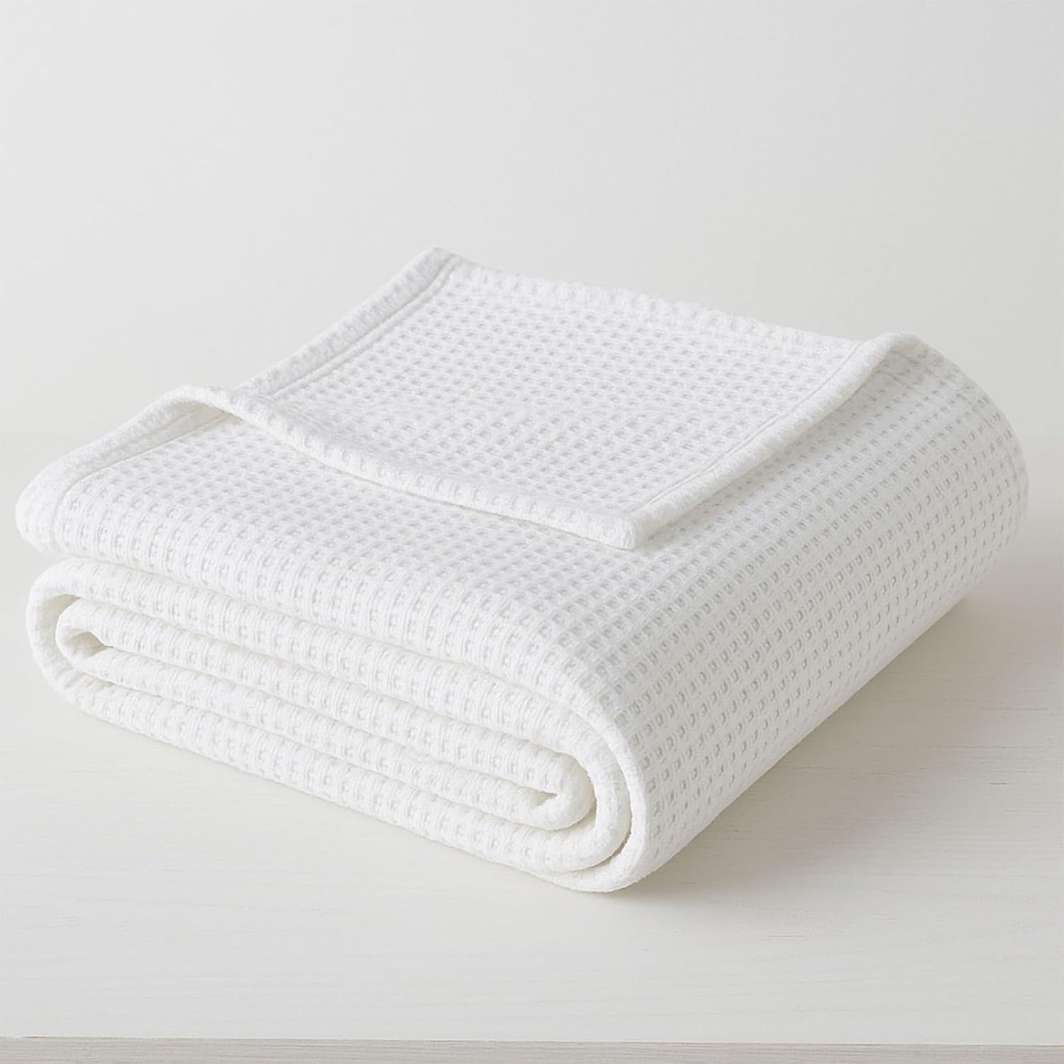 KRISHNA Waffle Weave Bed Blanket for All-Season, 100% Tencel Cotton Soft and Breathable Perfect for Layering, Full 80" x 90", White