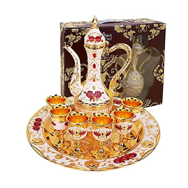 GODNOEI Vintage Metal Turkish Coffee Pot Set Turkish Tea Set with 6