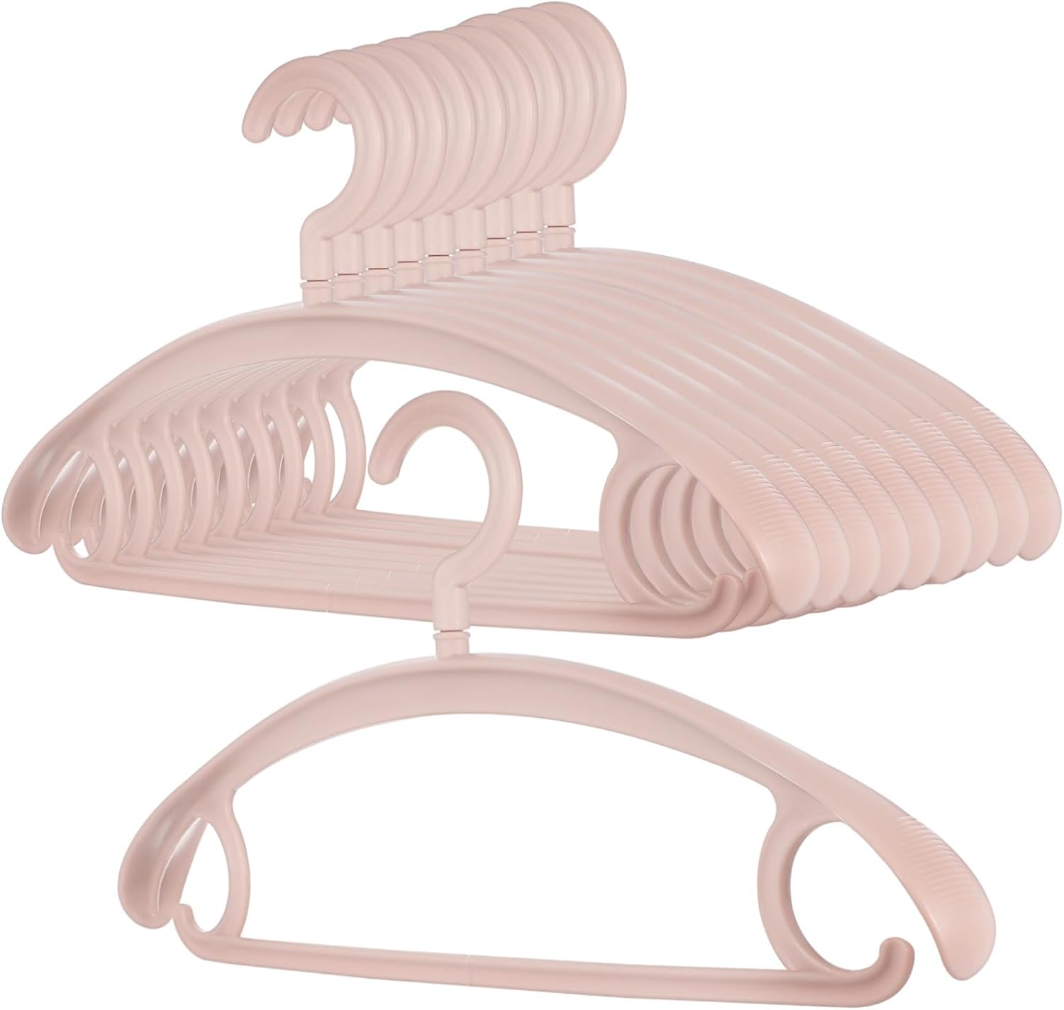 10pcs Non-Slip Plastic Clothes Hangers for Coat and Pants Prevent Shoulder Bumps Wide Design for Shape Maintenance Smooth Surface for Delicate Fabrics Closet Organizer Pink