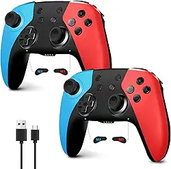 AceGamer 2 Pack Wireless Controller for Nintendo Switch/Lite/OLED, Hall Effect Joystick for Switch 2 Pro Controller with Wake-Up/Turbo/Dual Vibration/Programmable (Red+Blue)
