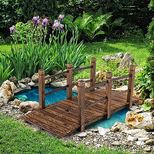 image for Tangkula 5 FT Wooden Garden Bridge, Arch Stained Finish Footbridge wit