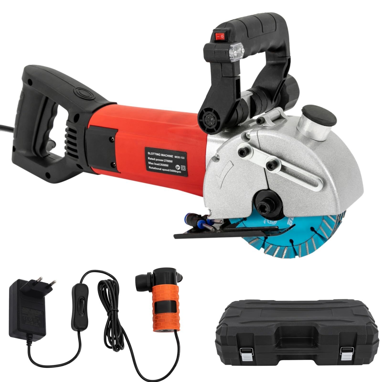 Fresa Ranuradora de Muros con Guía Láser 3500 W 5000 rpm, Fresadora Eléctrica de Pared, Profundidad Máx y Ancho de Ranura 42 x 40 mm, Hoja 133 mm, para Cortar Hormigón, Mármol, Granito