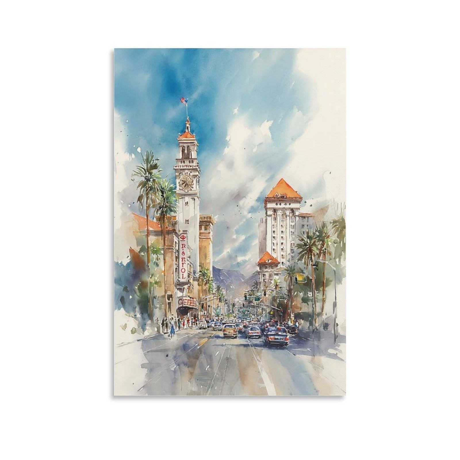 XWYMXZ Nevada Las Vegas 16x24inch(40x60cm) Vintage Travel Poster Watercolor Canvas Art