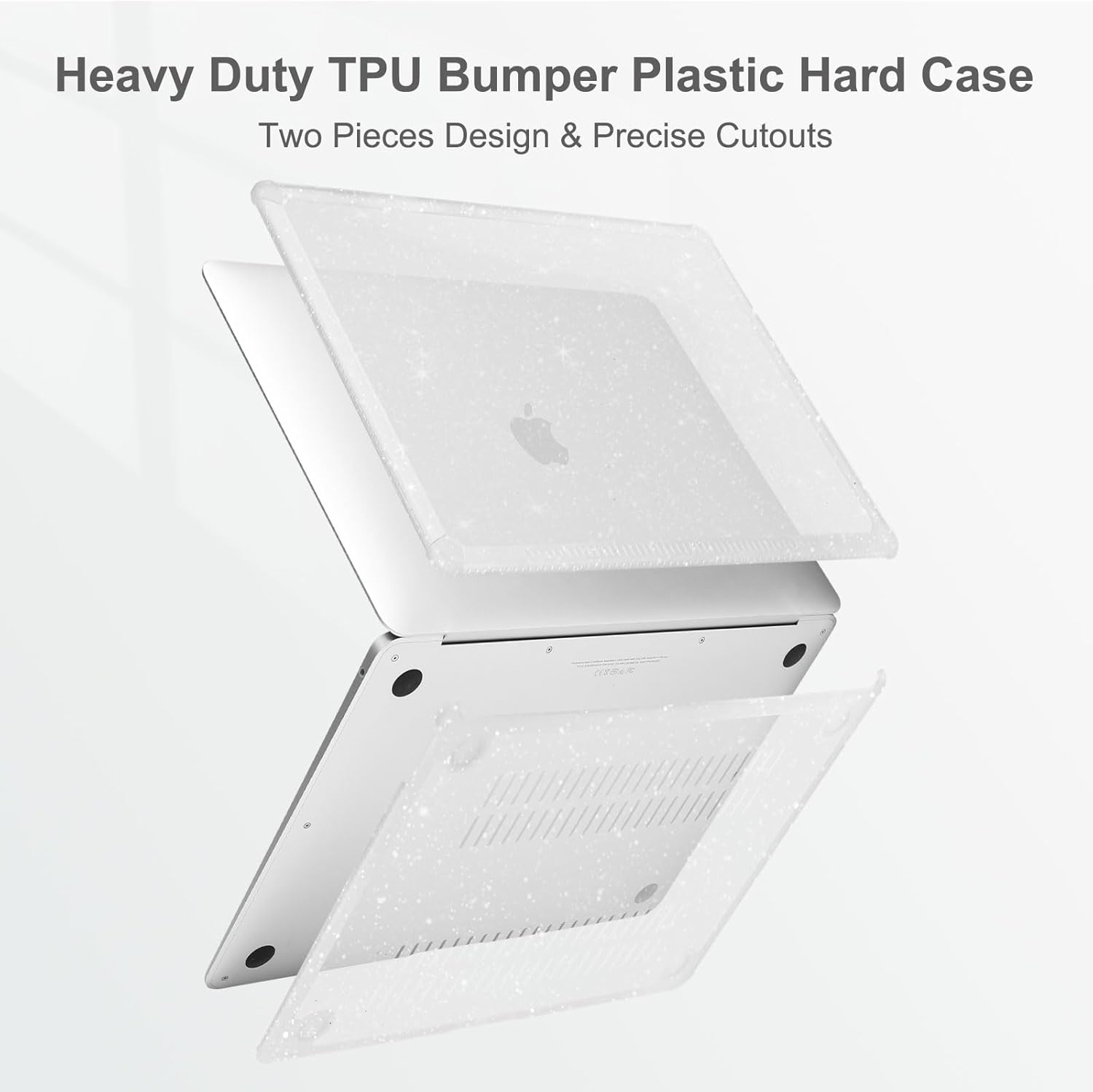 MOSISO Compatible with MacBook Air 13 inch Case 2022-2018 Release A2337 M1 A2179 A1932, Crack-Resistant&Reduces-Fingerprints Heavy Duty Glitter Hard Case with TPU Bumper&Keyboard Cover, Transparent