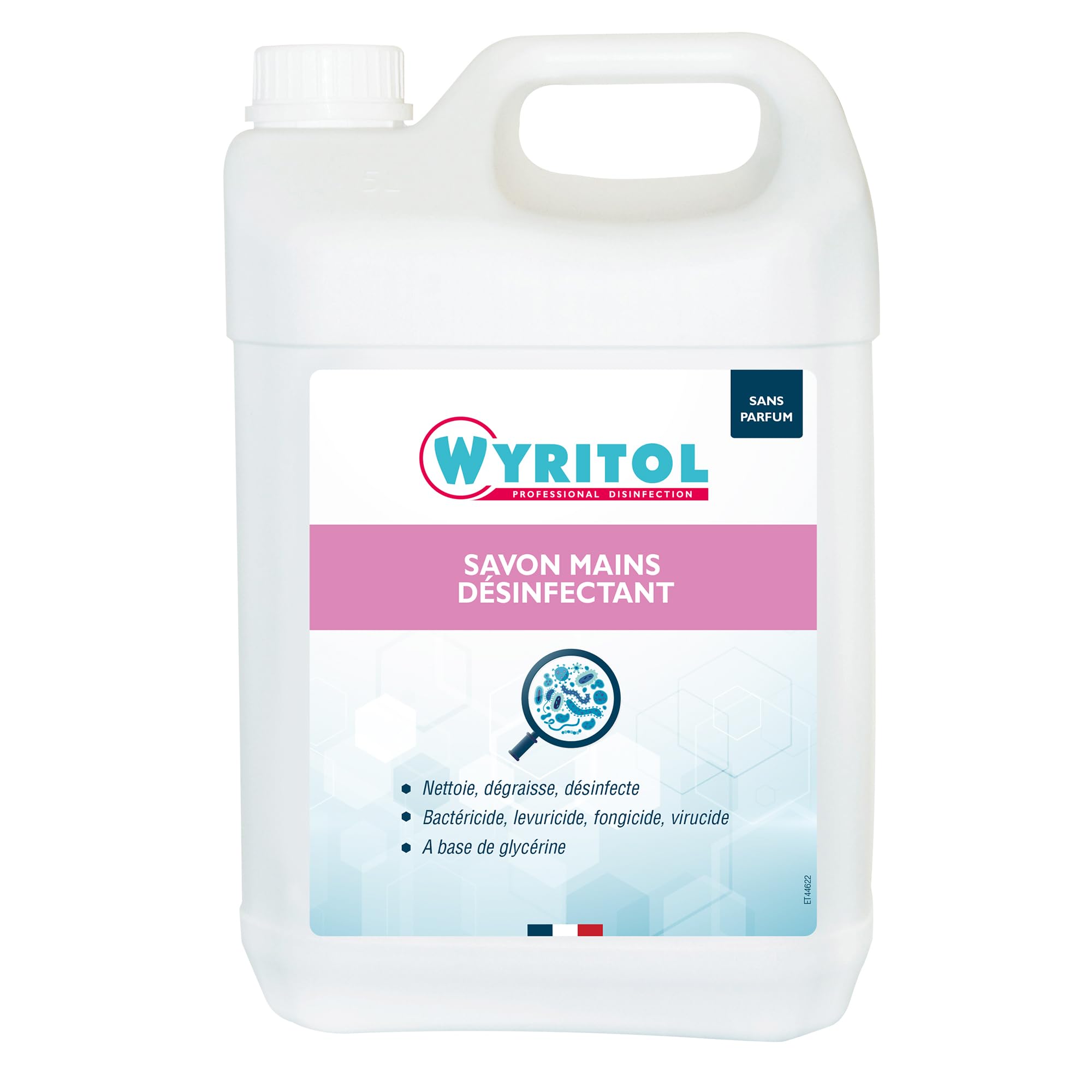 Wyritol - Savon liquide désinfectant - Nettoie, dégraisse et désinfecte - Virucide, bactéricide, levuricide, fongicide - Formule naturelle - Adoucit les mains - 5L - Fabrication française