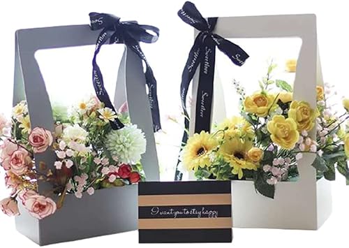 Miniatura 4 de SDUSEIO 12 bolsas de regalo de flores de papel kraft, bolsas de ramo con asa, bolsas impermeables para embalaje, envoltura floral, suministros de