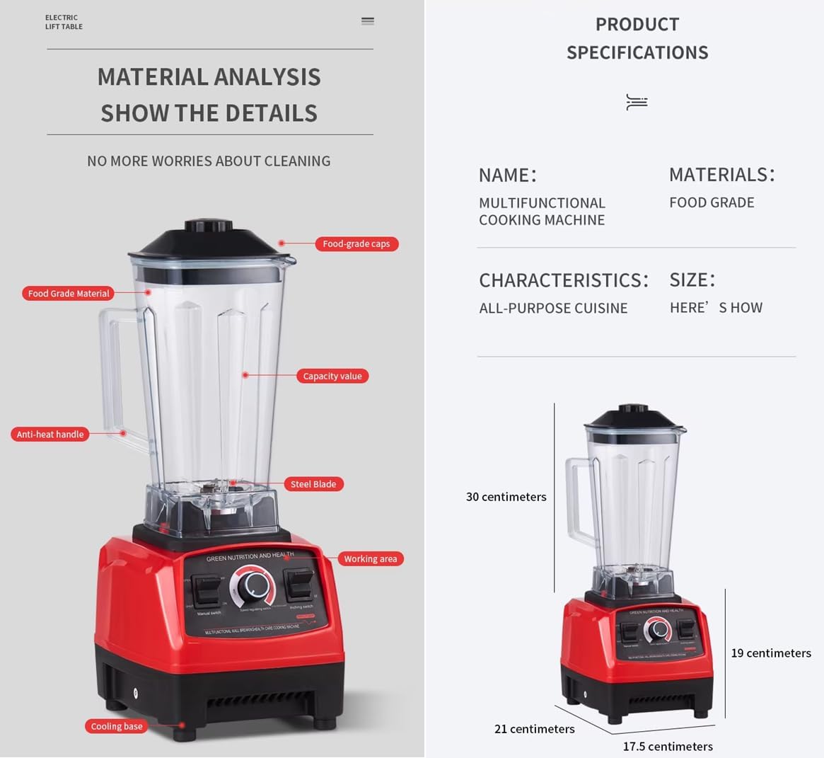 Professional Countertop 4500W Heavy-Duty Commercial Blender with Copper Motor, 2L BPA-Free Jar, Variable Speed & Pulse, Ice Crusher Smoothie Maker for Shakes, Frozen Drinks, Hot Soup – Red/Black