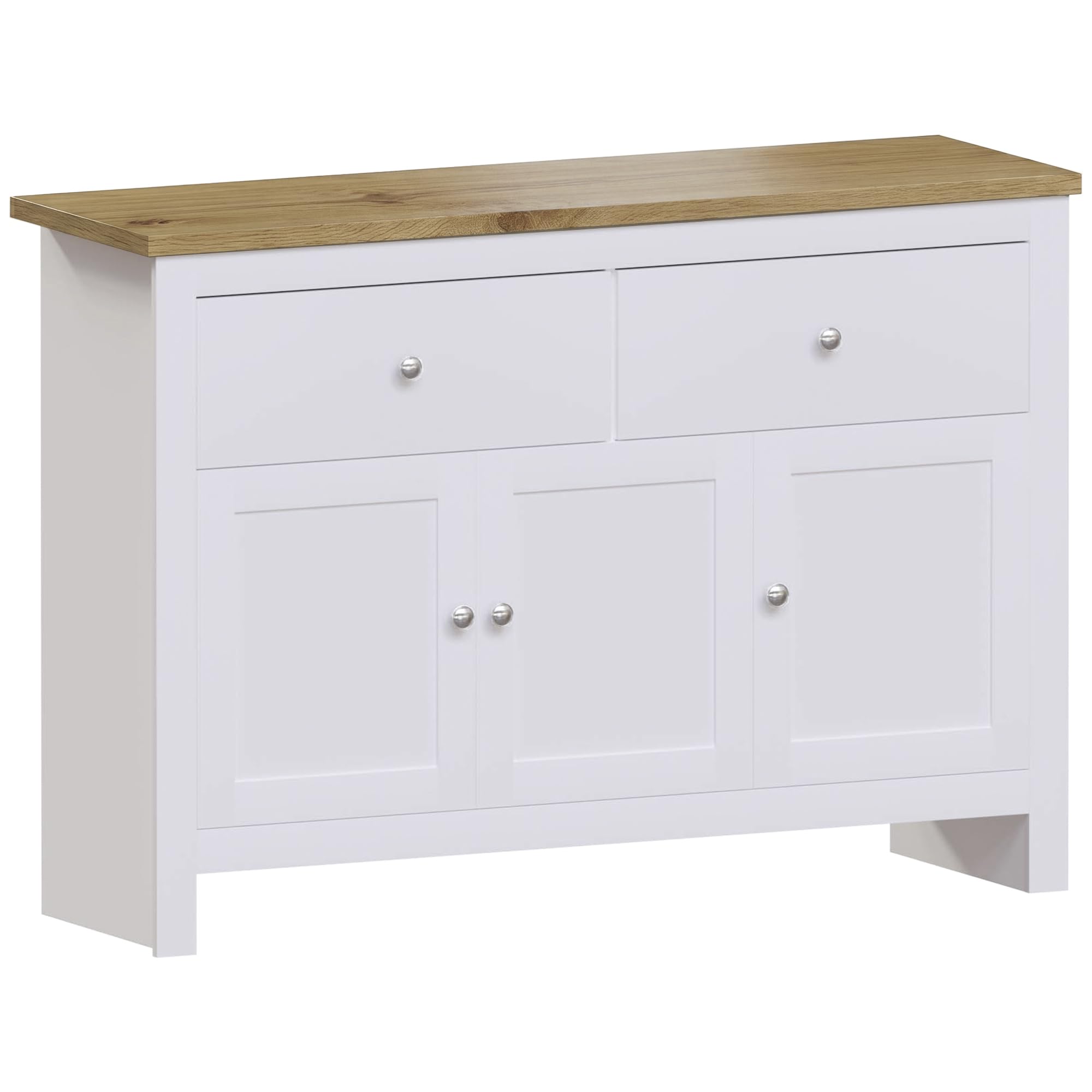 Vida Designs Arlington Sideboard, Buffet Table, Cupboard Cabinet (White & Oak, 2 Drawer 3 Door)