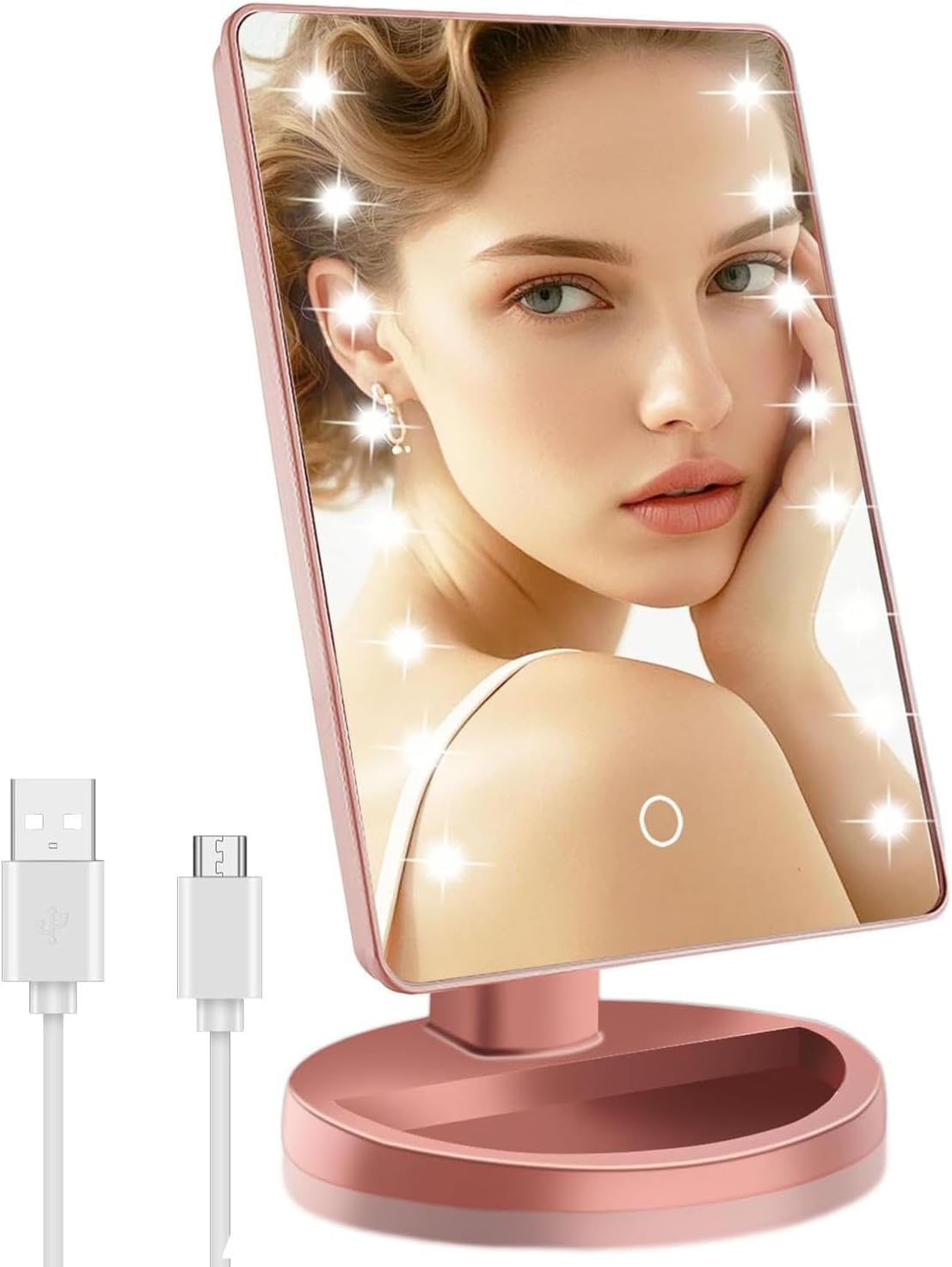 Lighted Makeup Mirror with Lights, Vanity Mirror with Lights, 16 LEDS Dimmable Desk Mirror with Light, Dual Power Supply, Gifts for Teenage Girls, Dorm Room Essentials for College Student (Rose Gold)